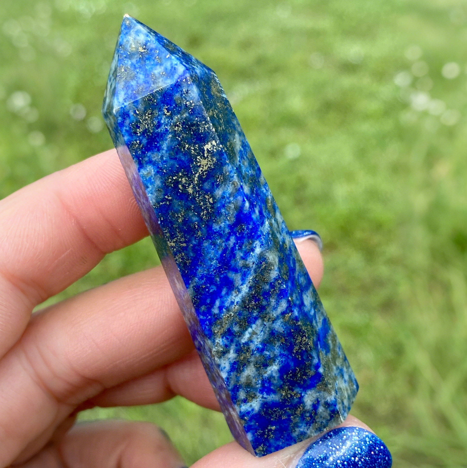 Natural Lapis Lazuli Tower Point Reiki Healing Crystal Wand Obelisk Home Decor