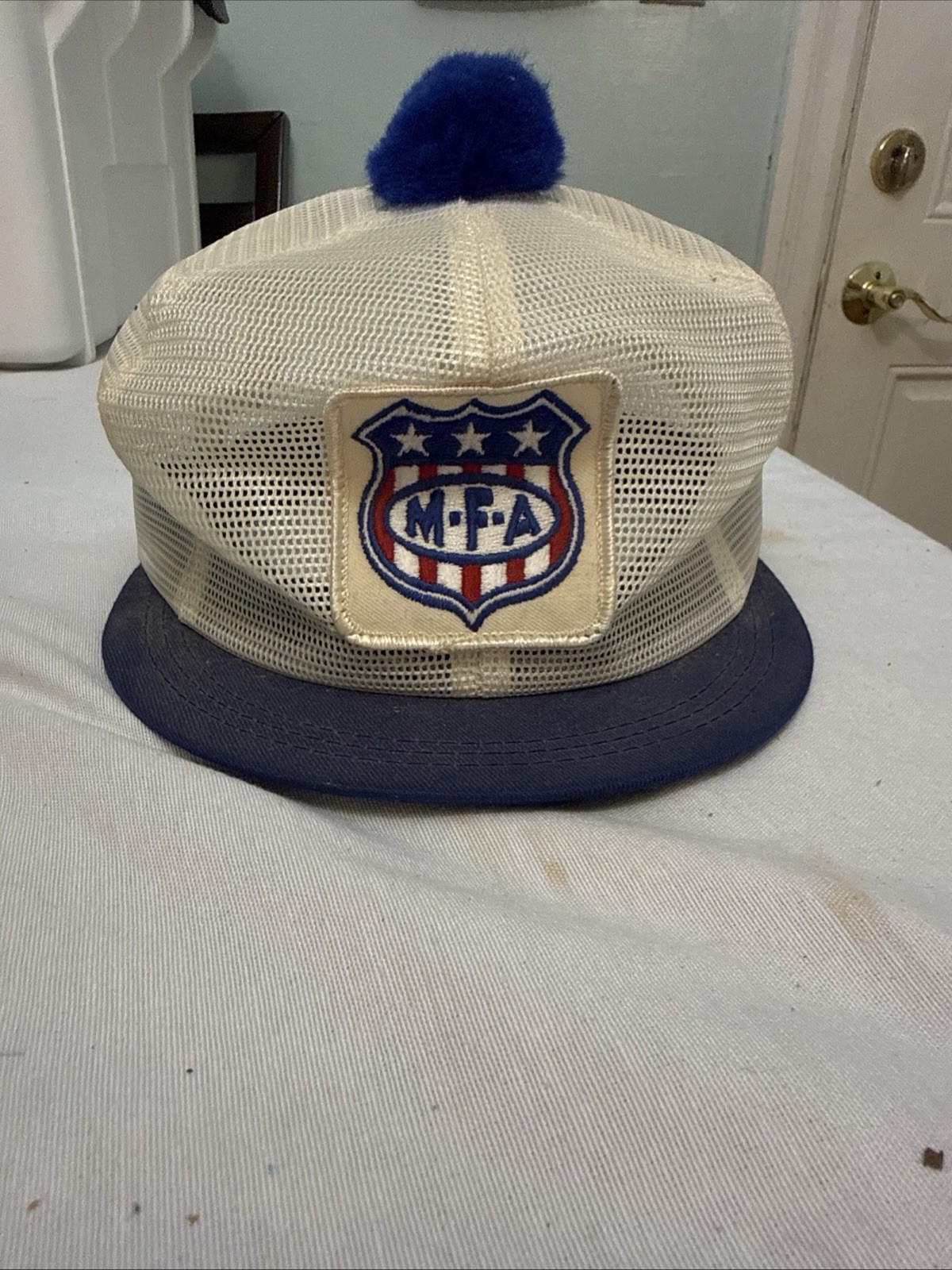 Rare MFA Oil K Products Patch Pom Pom Mesh Snap Back Trucker Hat Vintage Cap