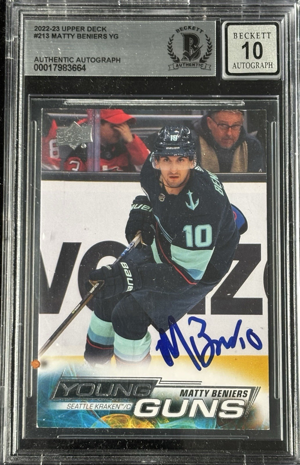 Matty Beniers Signed 2022-23 UD Young Guns RC #213 BAS Autograph Grade 10 Card