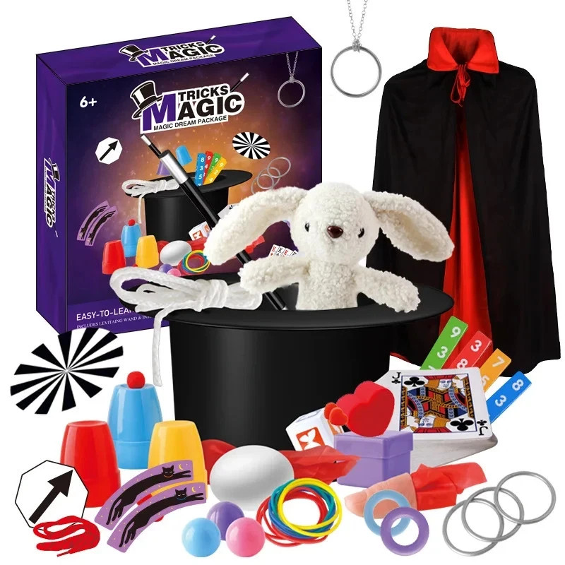 Magic Kit for Kids Magician Costume Beginner Magic Tricks Learning Set Education
