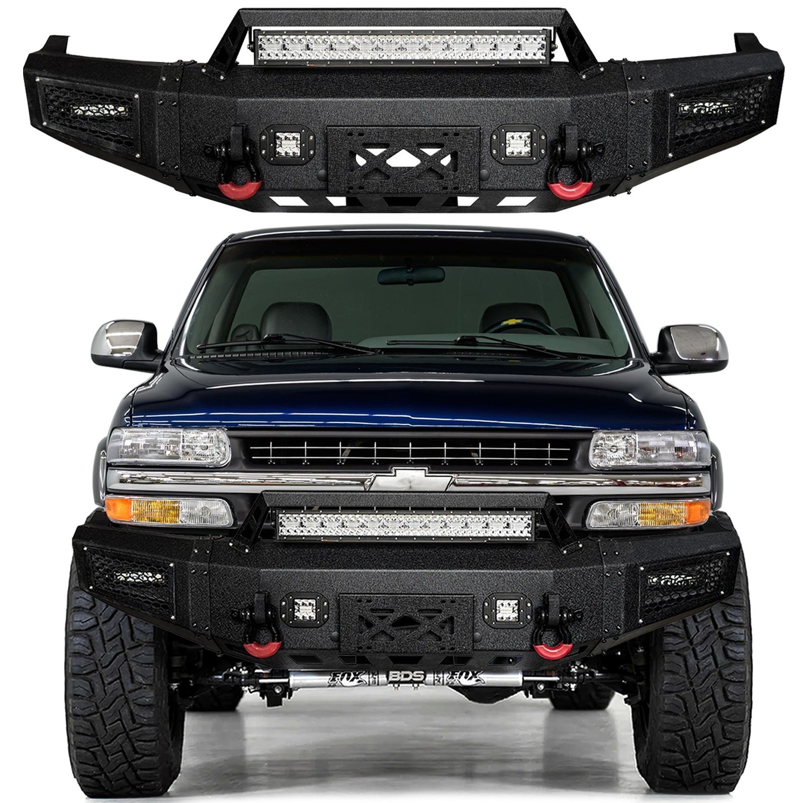 Vijay Front/Rear Bumper Fit 1999-2002 Chevy Silverado 1500 with LED Light D-Ring