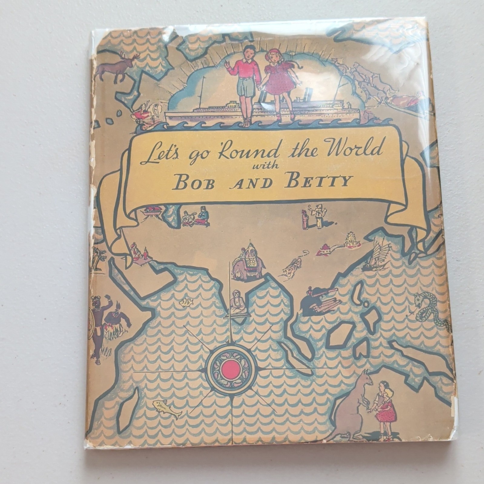 Vintage 1934 LET'S GO 'ROUND THE WORLD WITH BOB & BETTY Sowers HC/DJ Art Deco
