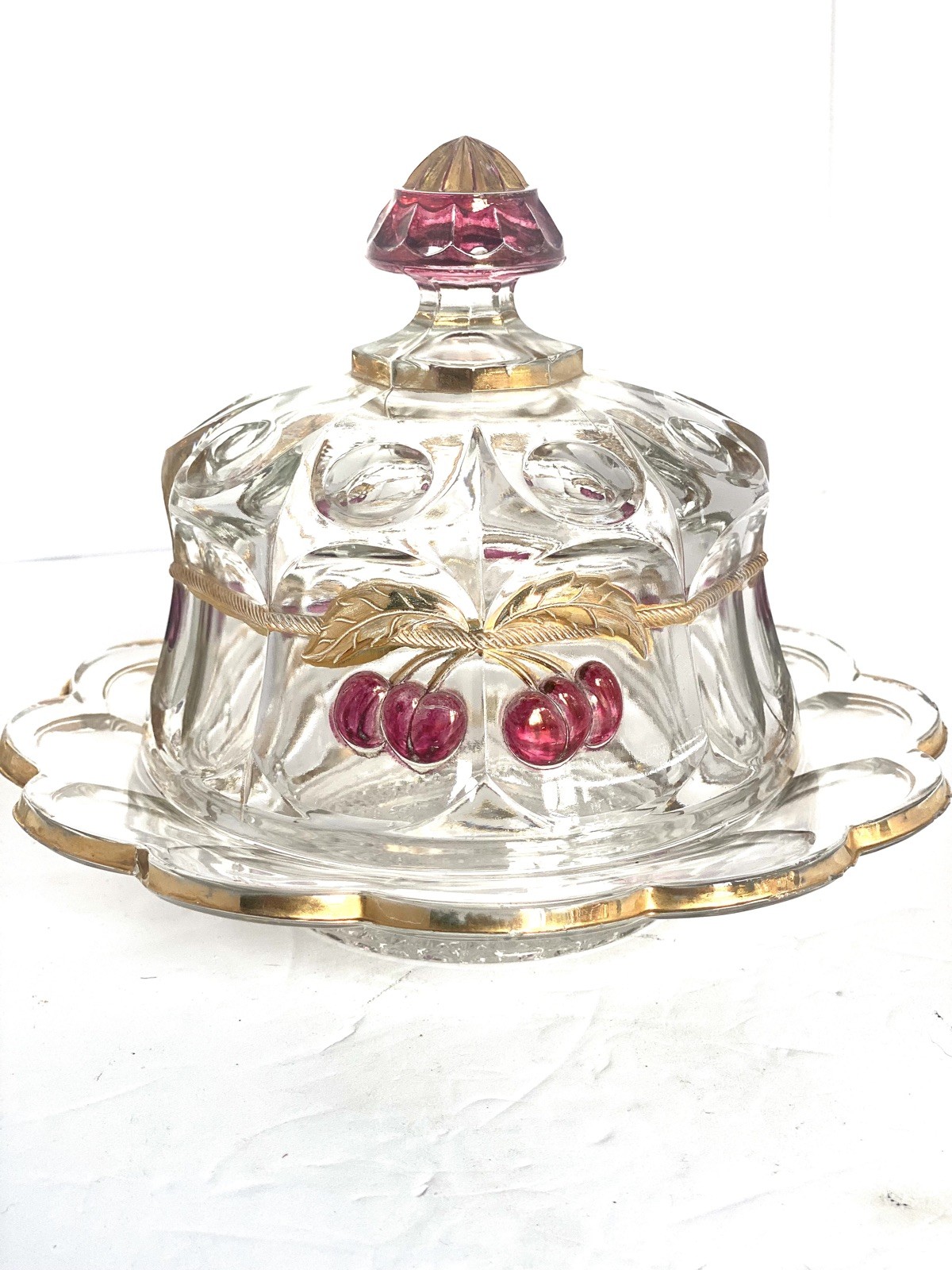 Northwood Cherry Thumbprint (Cherry & Cable) Covered Cheese/Butter Dish, c.1907
