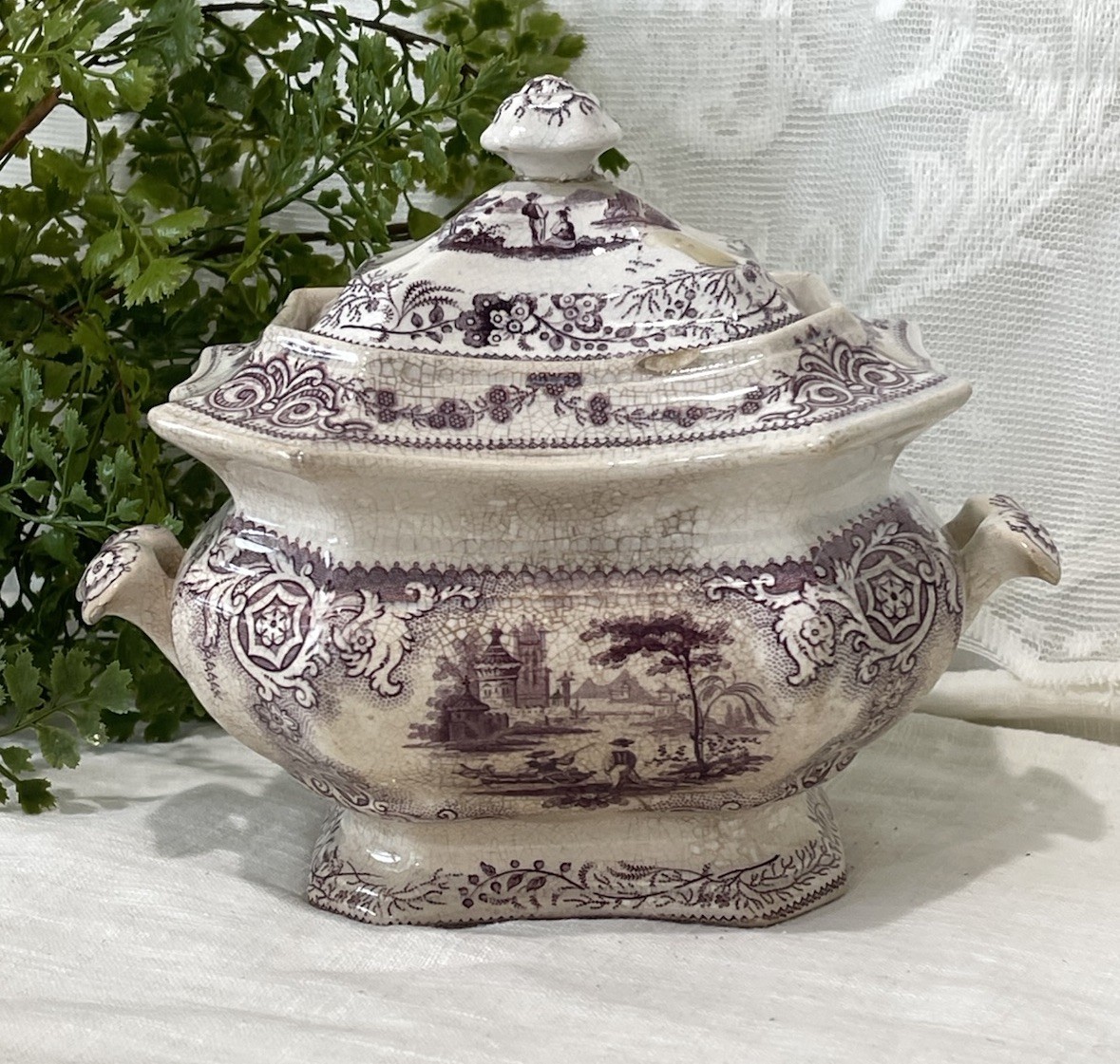 Antique T J Mayer Longport Nonpareil Sugar Bowl Repaired Salvage Stained 1830s Antique T J Mayer Longport Nonpareil Sugar Bowl Repaired Salvage Stained 1830s