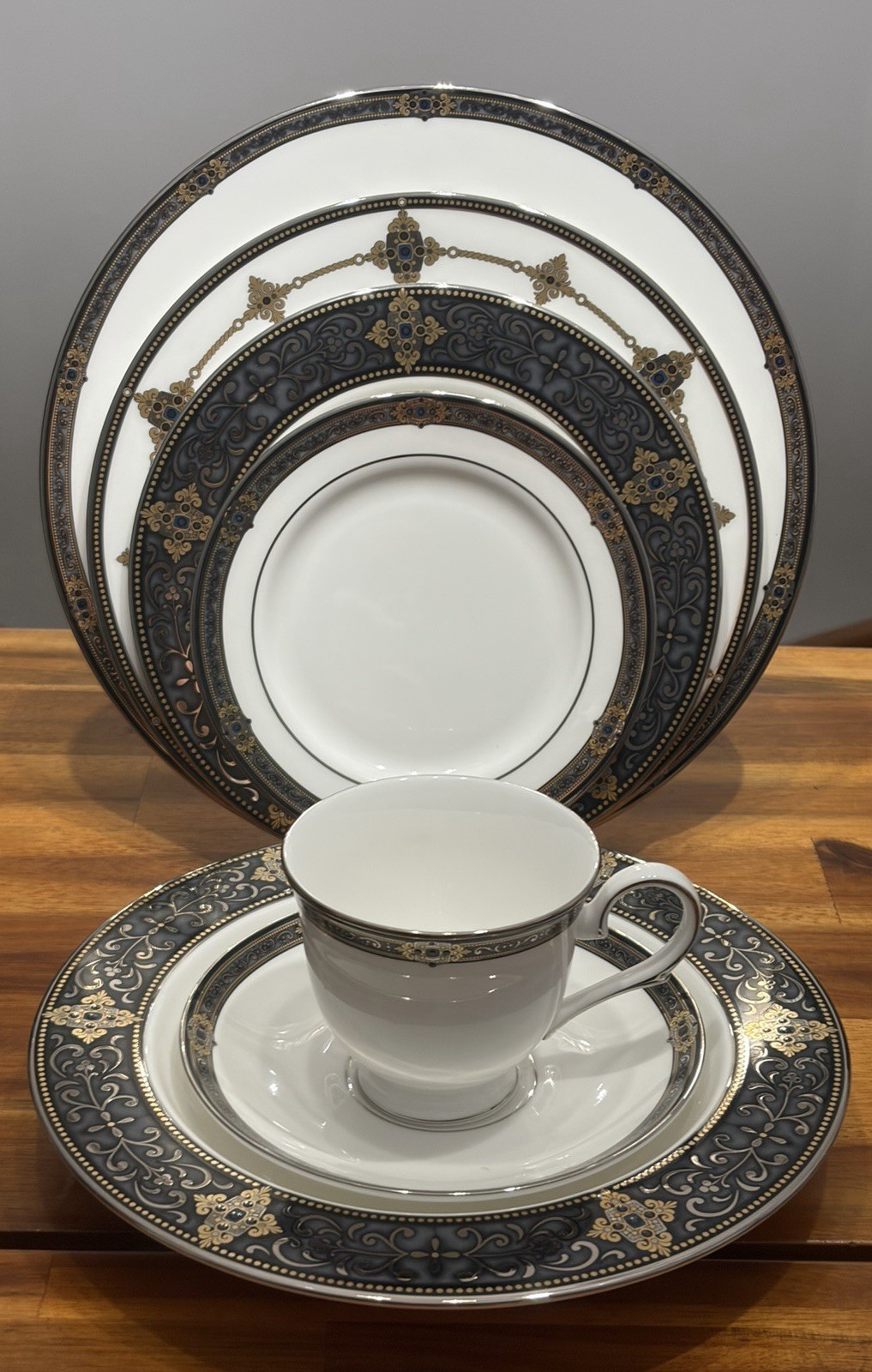 6pc Lenox Vintage Jewel Gold/Black Fine China Set - ONE Place Setting USA - NIB