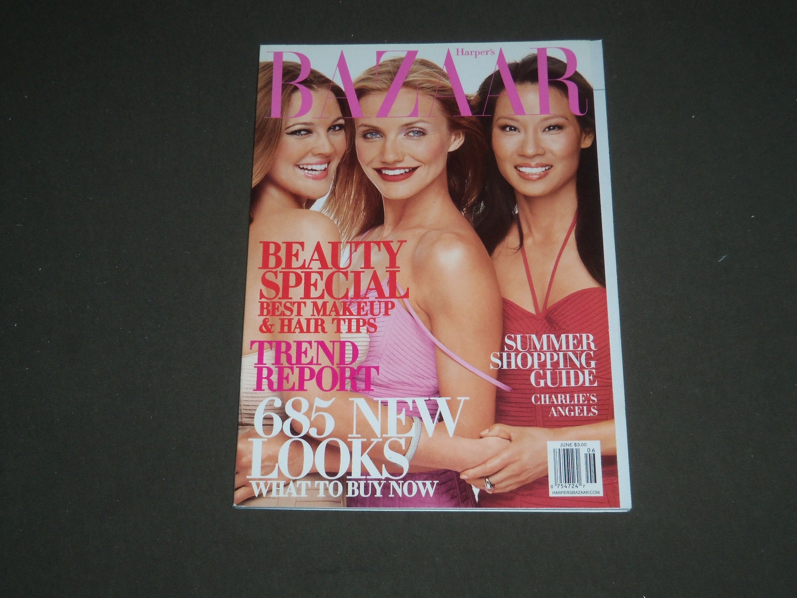 2003 JUNE HARPER\'S BAZAAR MAGAZINE - BARRYMORE, DIAZ & LIU COVER - SP 4572
