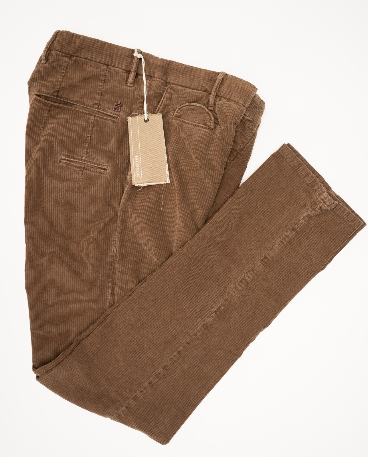 INCOTEX Brown Dress Pants Cotton Corduroy Slim Fit Flat Front 34 (EU 50) INCOTEX Brown Dress Pants Cotton Corduroy Slim Fit Flat Front 34 (EU 50)