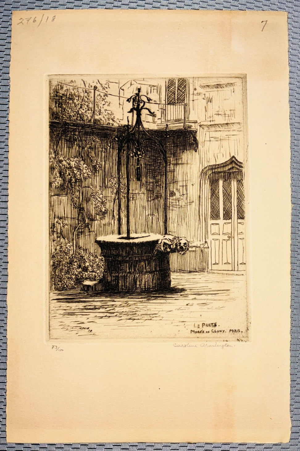 Caroline H Armington 1910 Le Puits Cluny Paris ORIGINAL Signed Etching 73/100