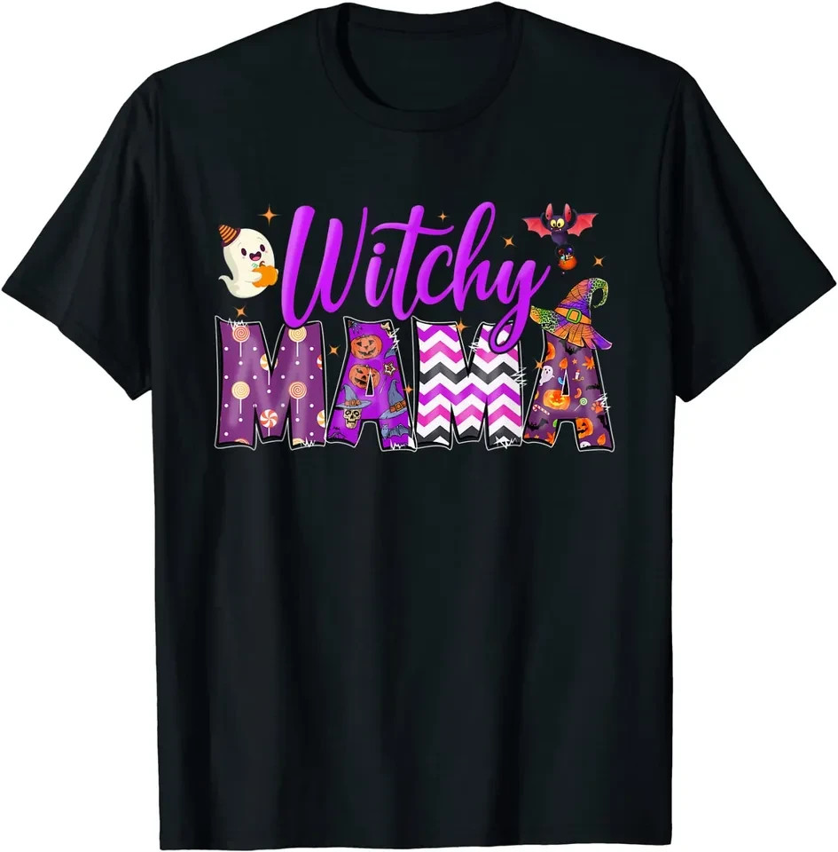 Witchy Mama Halloween Leopard Funny Witch Mom Spooky T-Shirt