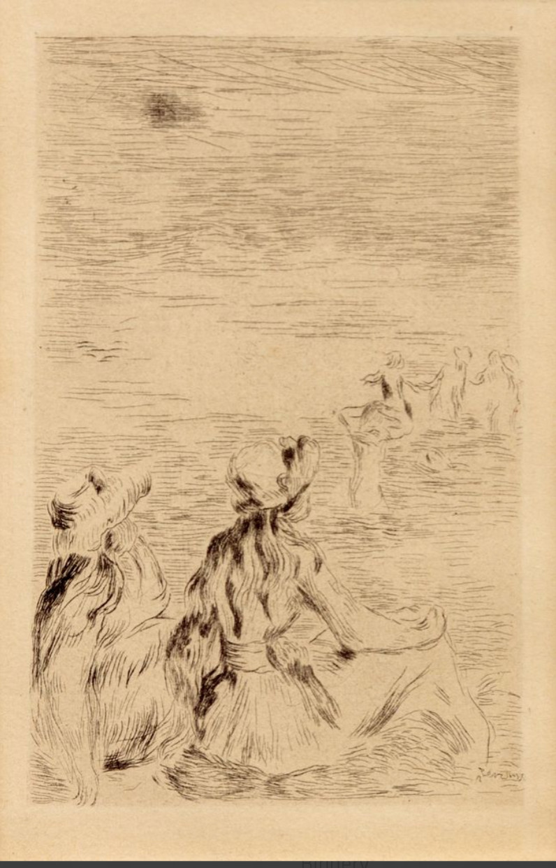 Pierre-Auguste Renoir: Sur la plage, a  Berneval, ca. 1892 etching
