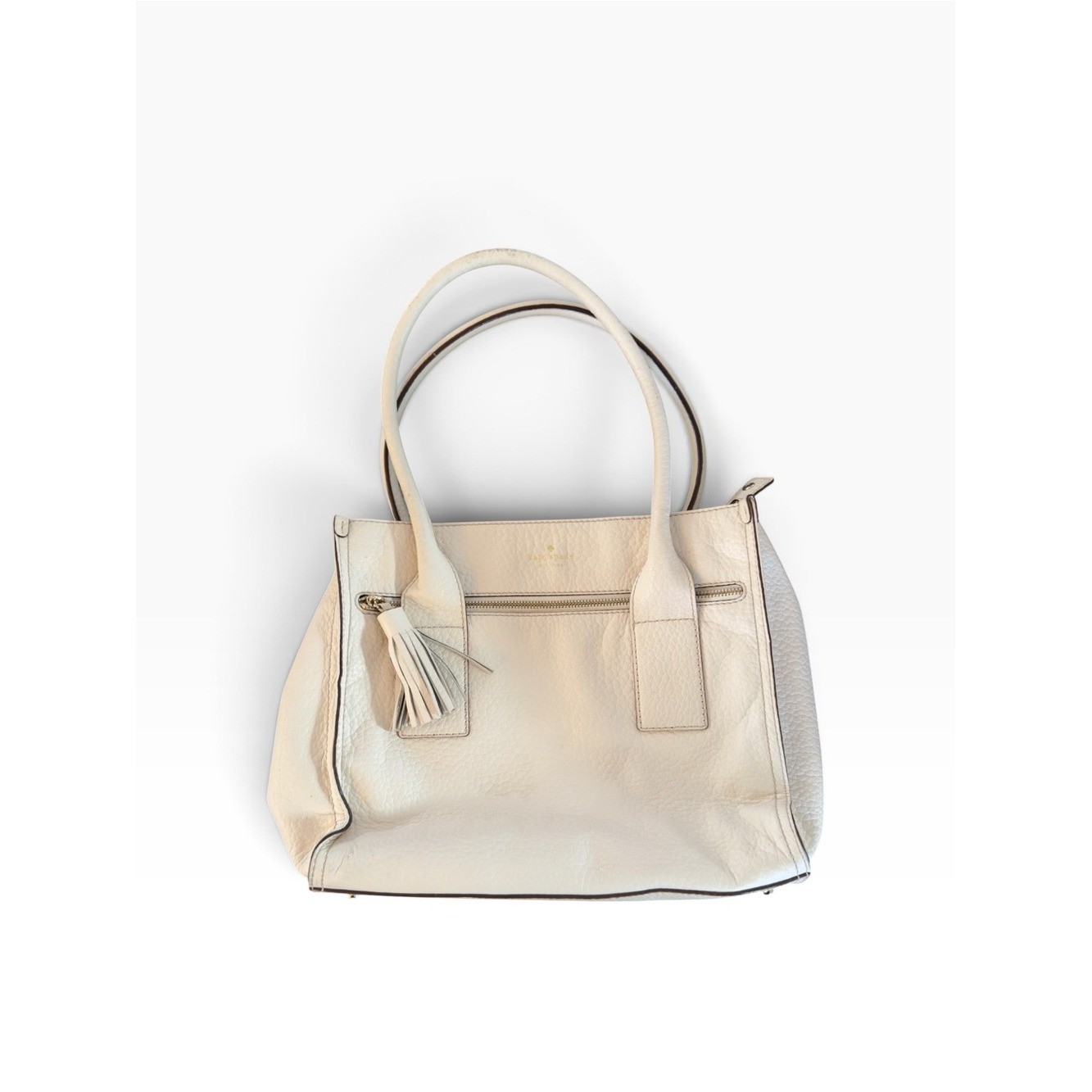 Kate Spade Cream Pebbled Leather Shoulder Bag w Tassel & black polka dot inside Kate Spade Cream Pebbled Leather Shoulder Bag w Tassel & black polka dot inside