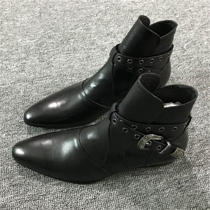Occident Men\'s Leather Pointed Toe Buckle Ankle Boots Casual Punk Party Shoes SZ