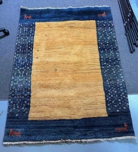 4x6 Wool Area Rug Blue Gold Tribal Geometric Pattern Carpet