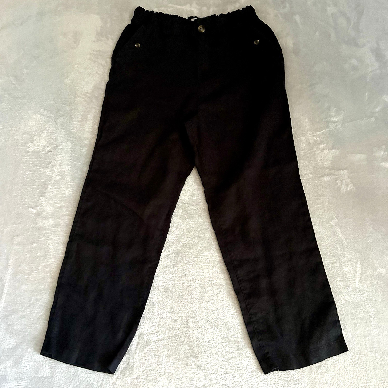 C&C California 100% Linen Pants L Black Elastic Waist Casual Chic Coastal Beach