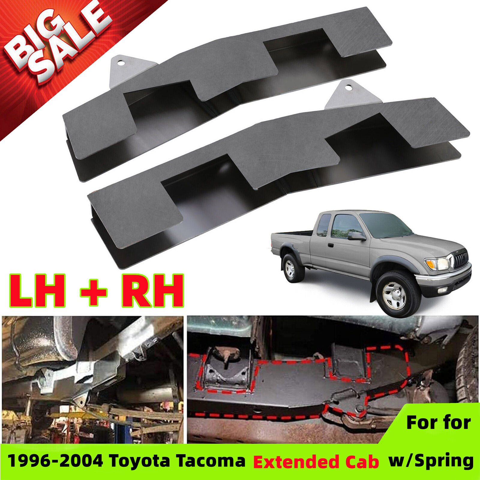 2x Mid Frame Rust Repair Kit w/Spring Mount for Toyota Tacoma 96-04 Extended Cab