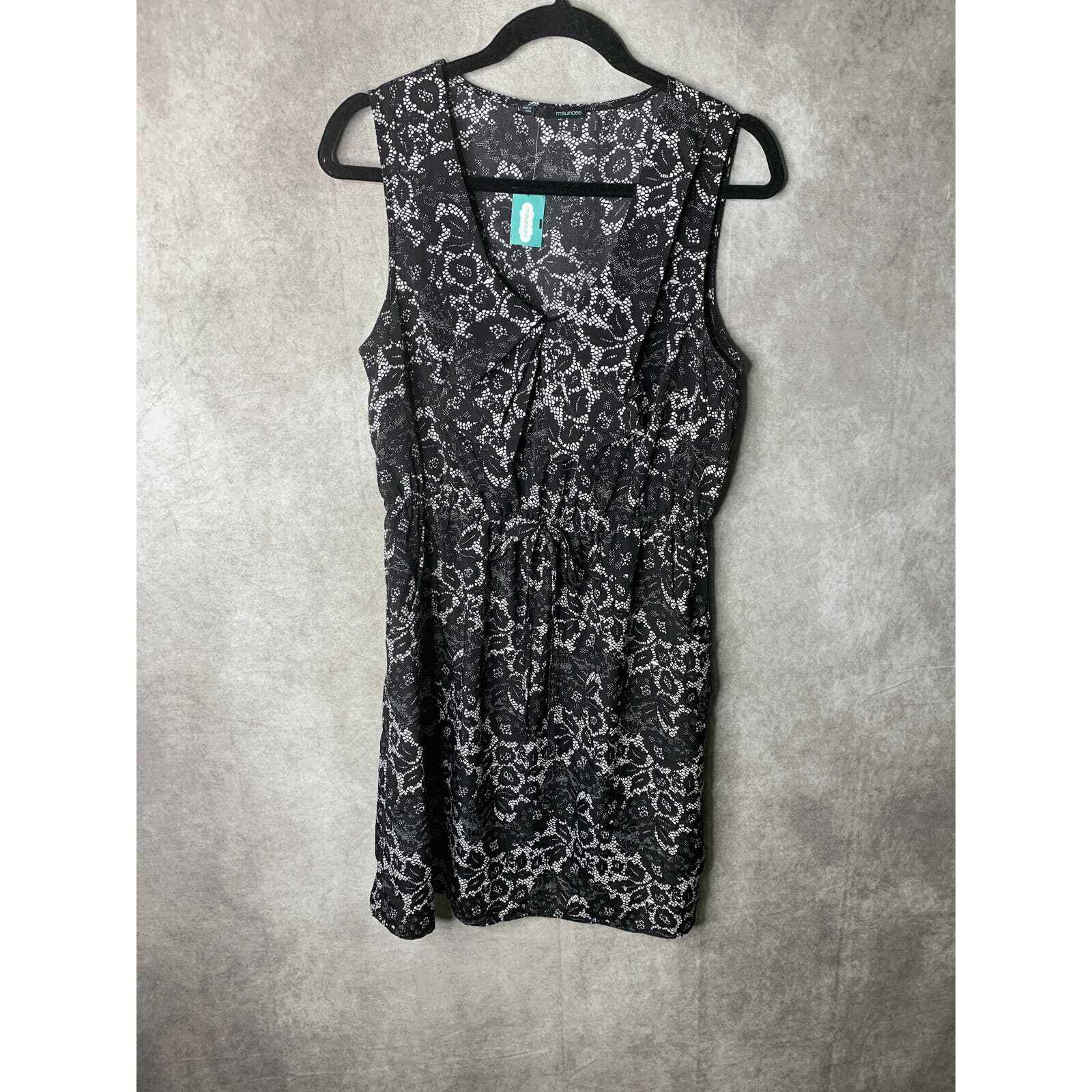 Maurices Womens Dress Large Black Floral Pleated Elastic Tie Waist Sleeveless