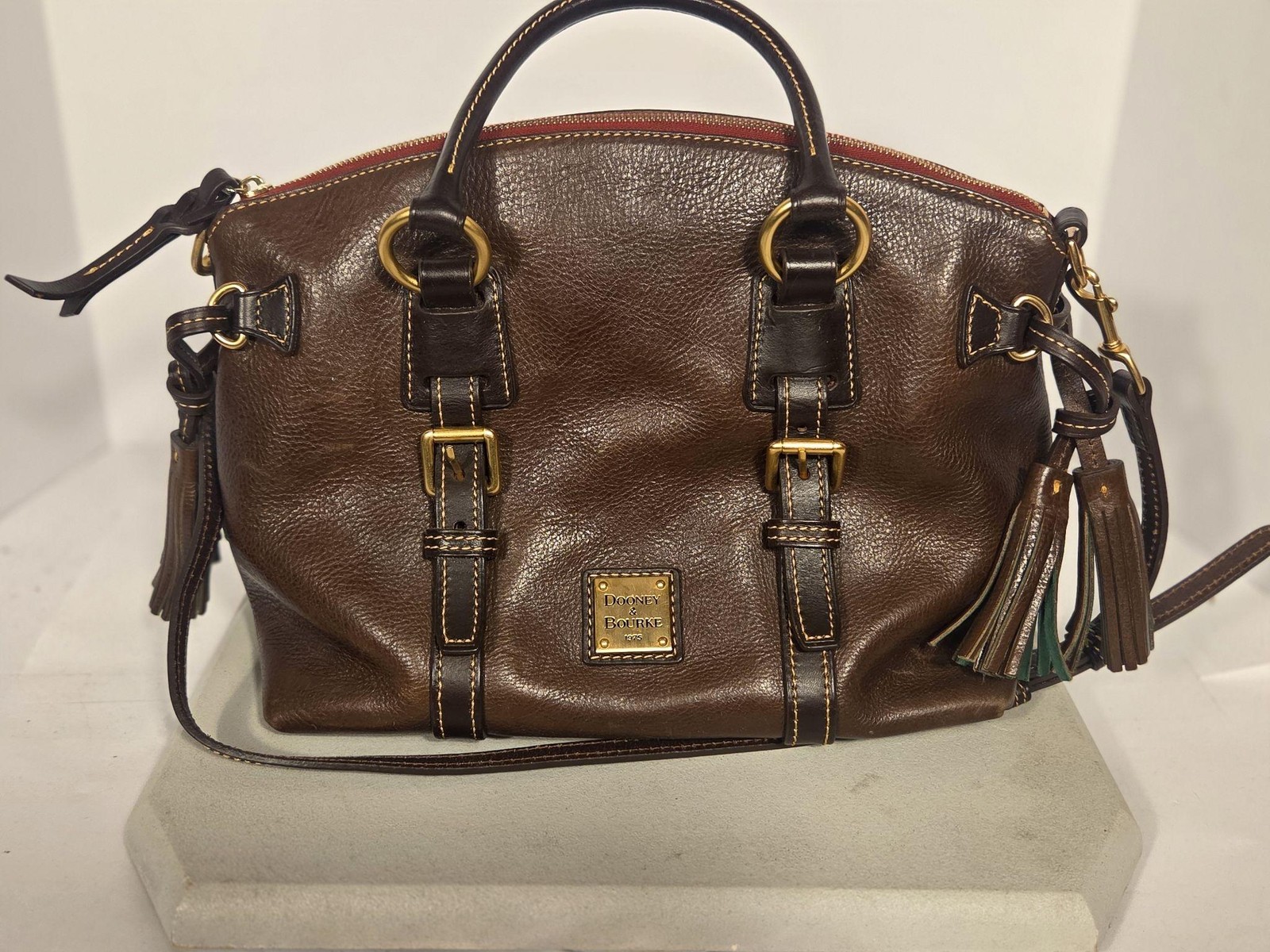 Dooney & Bourke Satchel Bag Womens Small Brown Leather Tassel Crossbody Purse