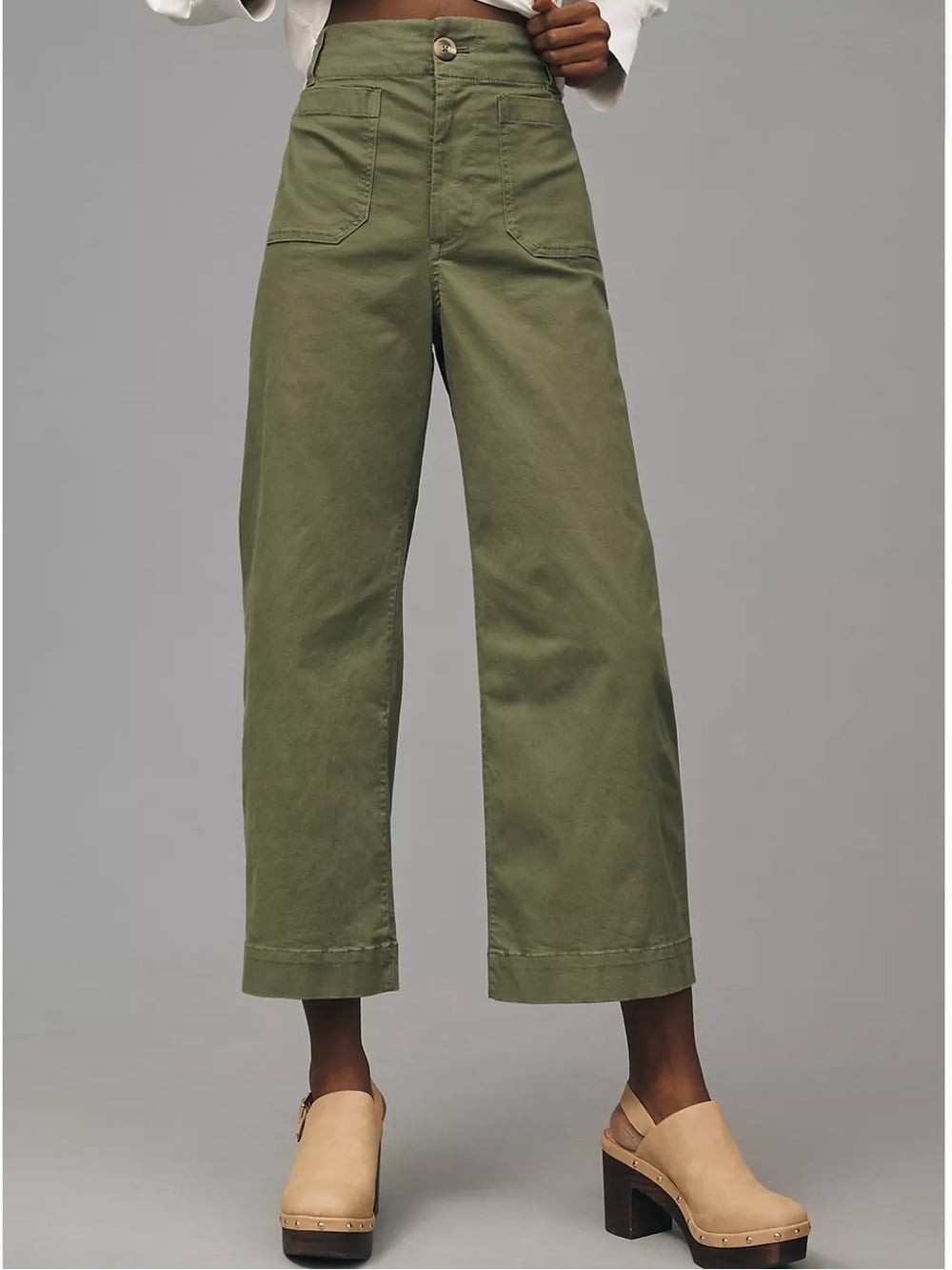Anthropologie Maeve Colette High-Rise Wide-Leg Pants in Magic Fabric Green 28