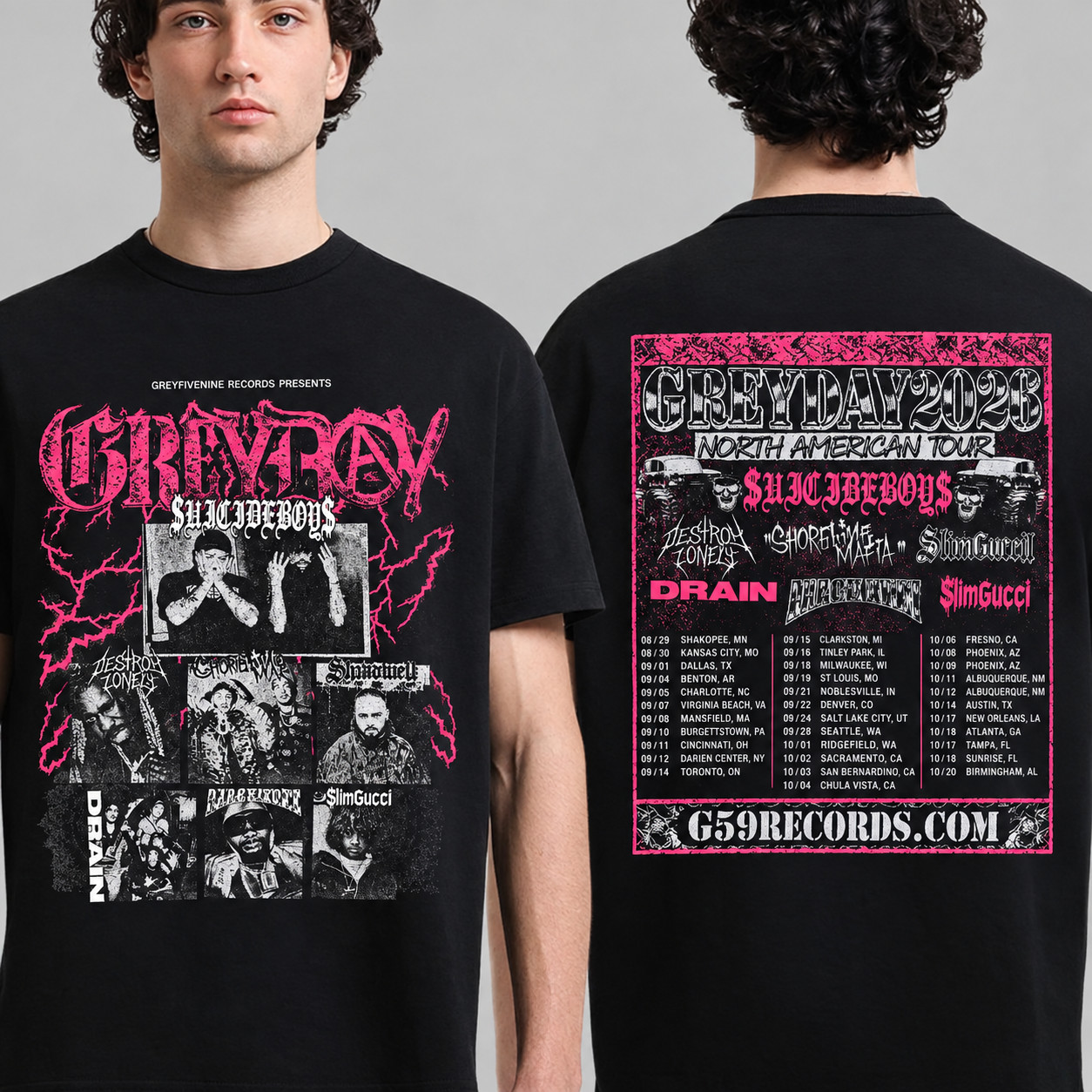 $uicideboy$ Greyday 2026 Tour Merch Lineup Photo T-Shirt