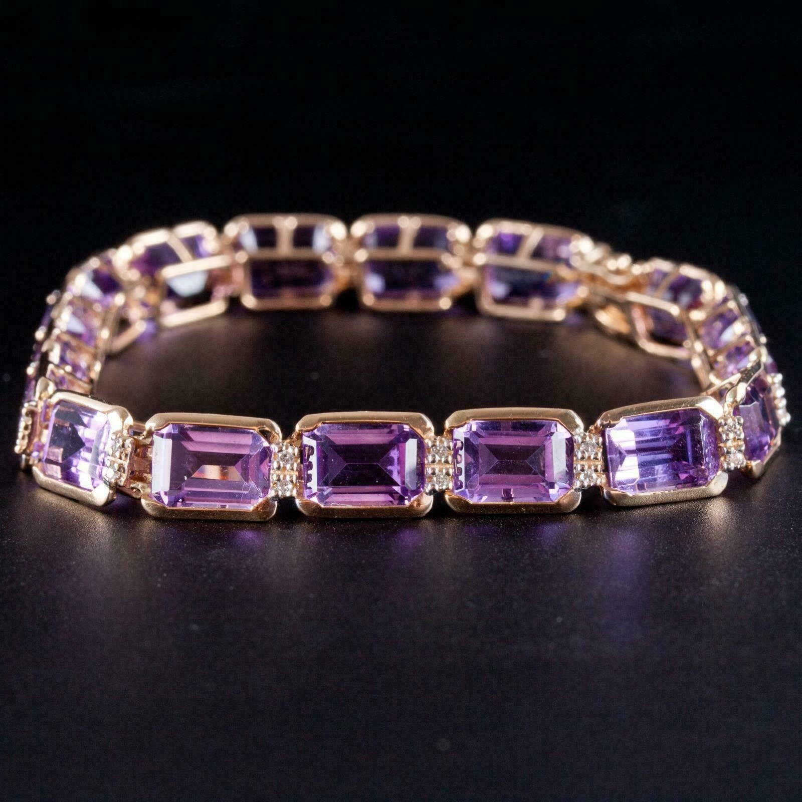 12.29CT Emerald Cut Amethyst Women\'s Pretty Tennis Bracelet 14k Yellow Gold Over