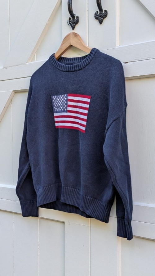 Aeropostale Women\'s M American Flag Sweater Navy Oversized Crewneck Americana