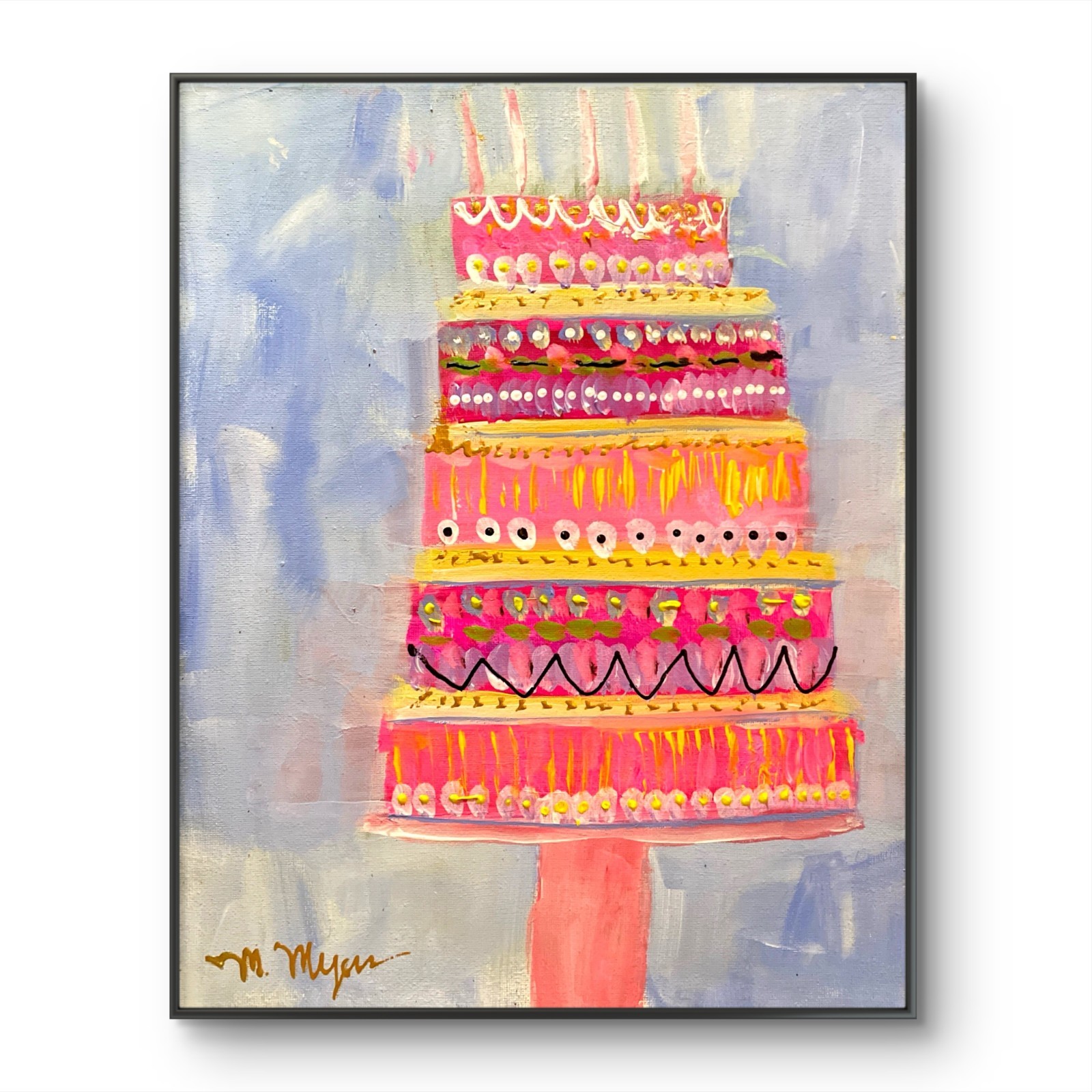 Mary Myers Original Abstract Expressionism 11x14 Birthday Cake Signed Fine Art