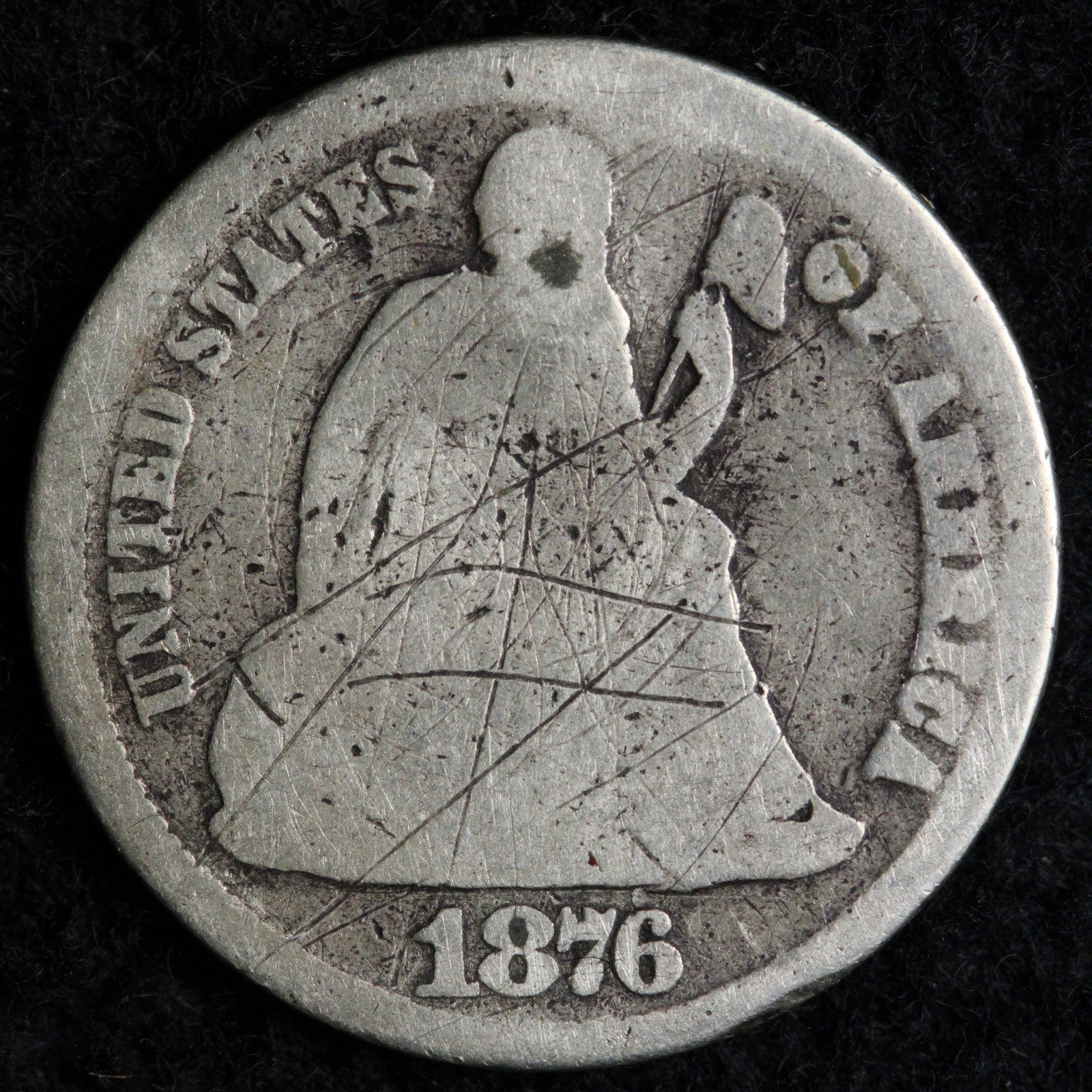 1876-CC DDO Seated Liberty Silver Dime AG E186 AQWCH
