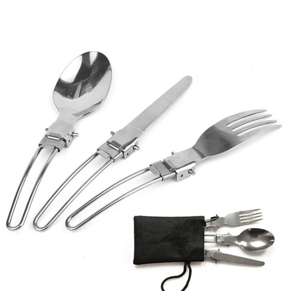 3PCS Folding Cutlery Eating Utensil Set Fork Knife Spoon Camping Mess Kit