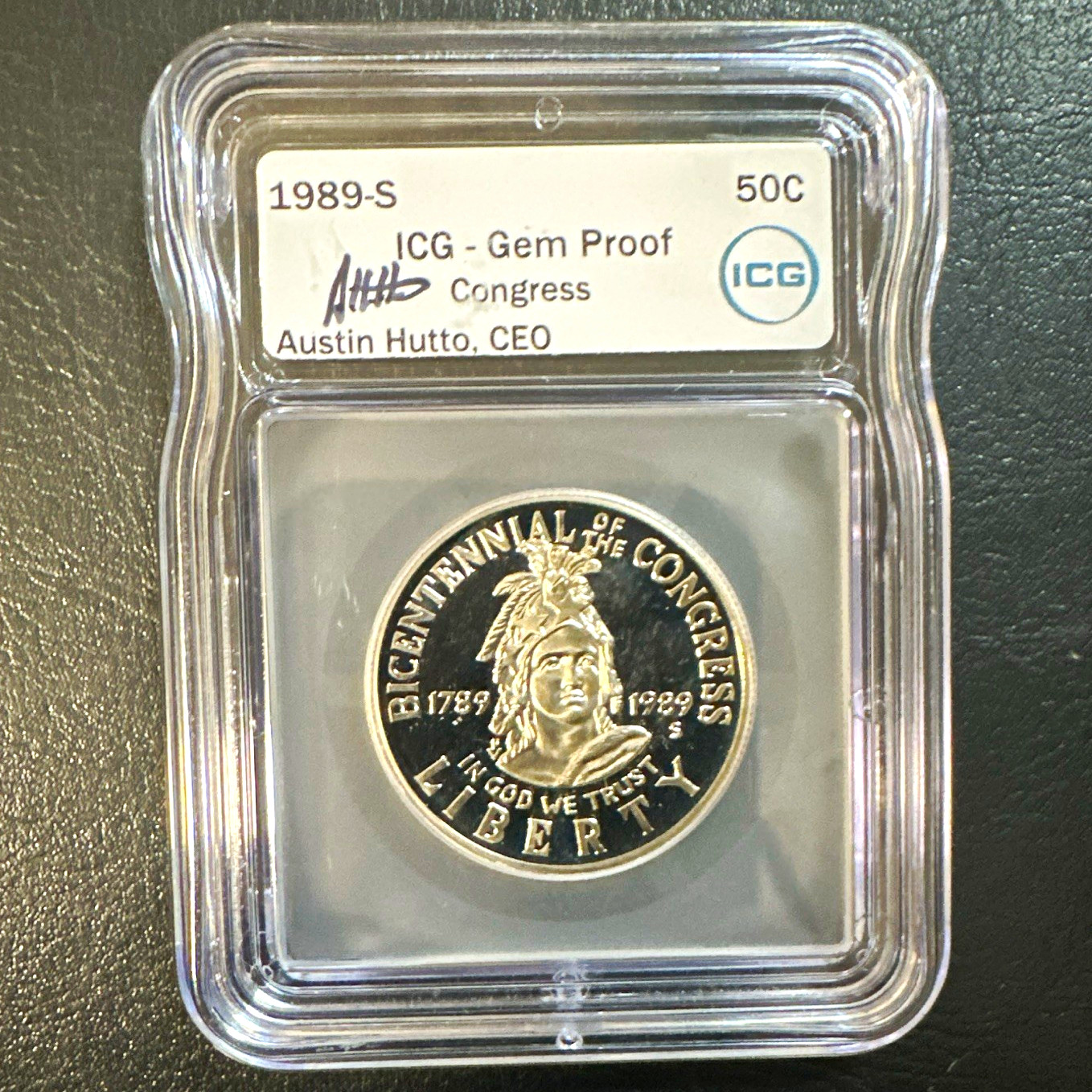 1989-S Congress Bicentennial 50C Proof Commemorative ICG Slab Silver/Clad Signed