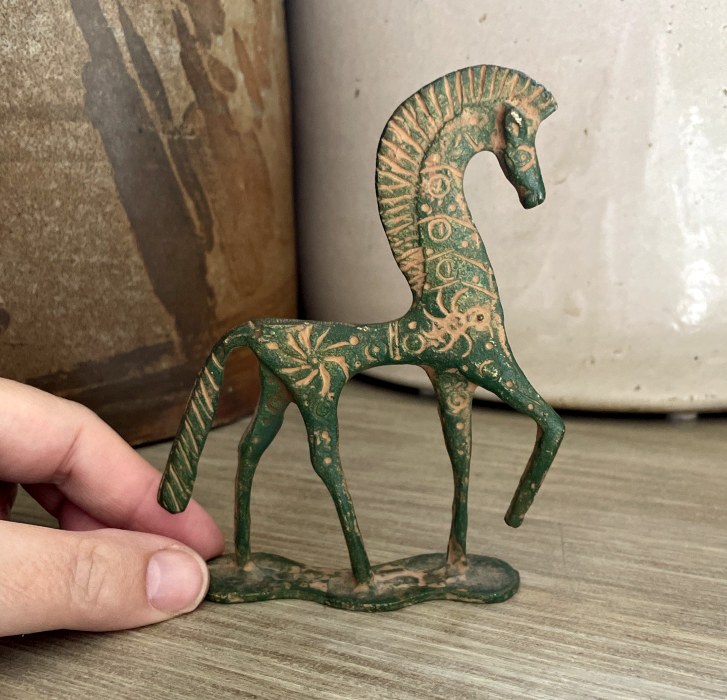 VTG MCM Frederick Weinberg Style Etruscan Greek Horse Statue Verdigris