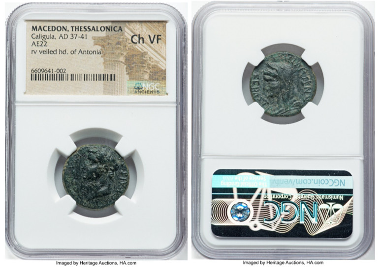 MACEDON. Thessalonica. Gaius (Caligula) (AD 37-41). AE (22mm, 5h). NGC Choice VF
