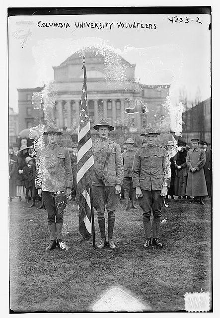 Photo:Columbia University New York NY 1910s Volunteers with American Flag