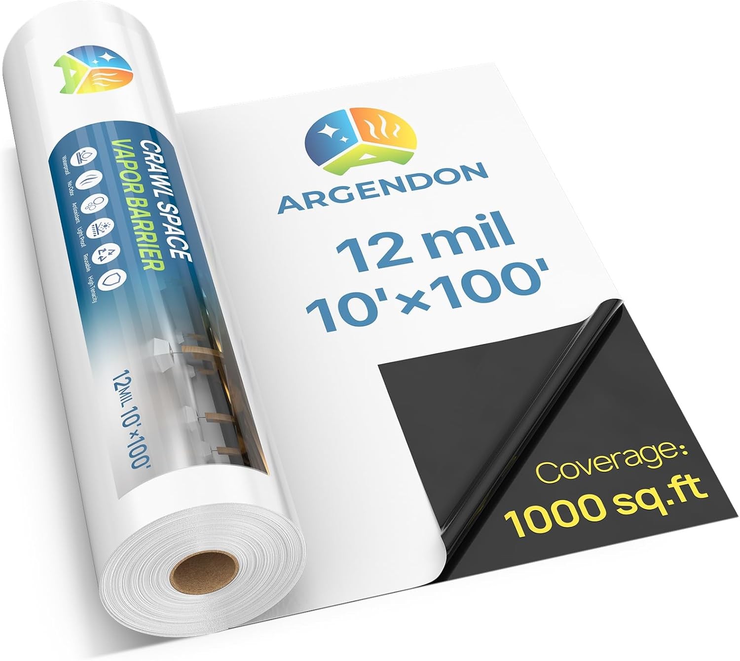 ARGENDON 12 Mil Vapor Barrier for Crawl Space - 10\'x100\' Thick Plastic Sheeting