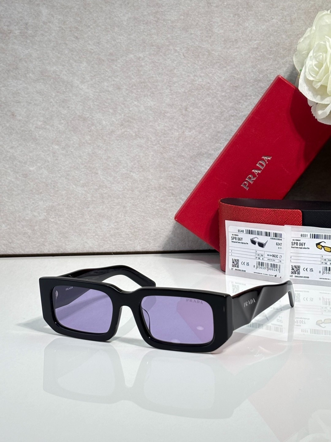 Prada SPR06Y Retro Square Sunglasses Purple Lens Unisex Eyewear 53-21-145