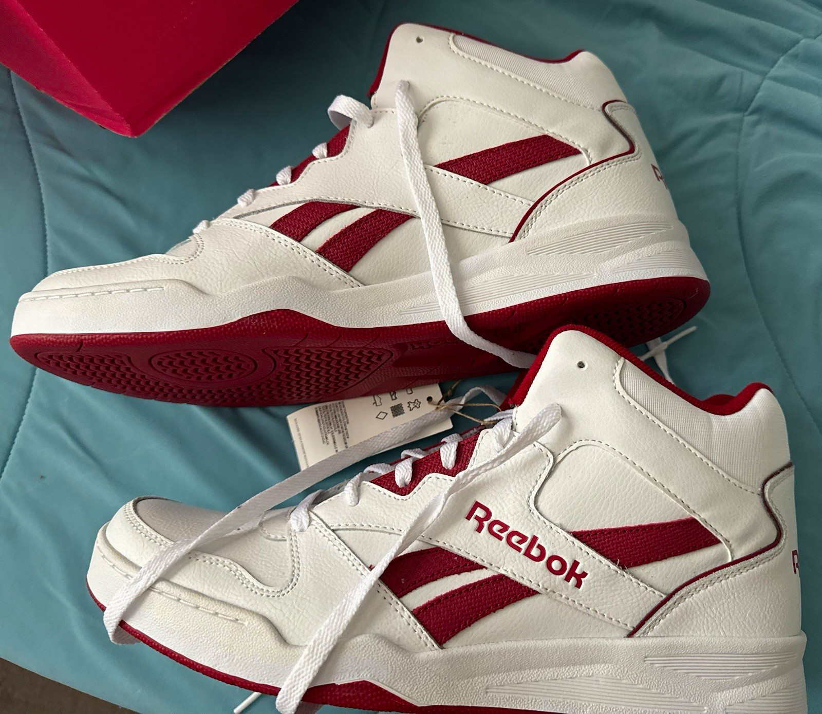 Reebok Men\'s Mid Top Athletic Sneakers Lace Up White/Red Solid Rubber Sole