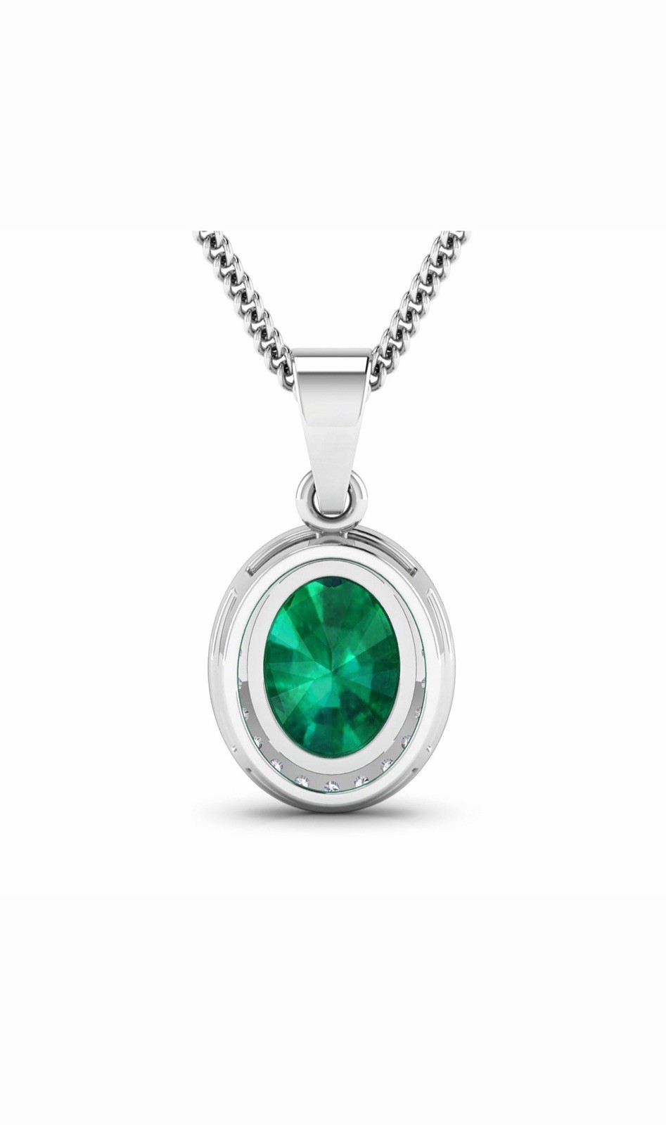 14K White Gold 1.65ct Zambian Emerald & 0.22ct Diamond Halo Pendant GIA Graduate