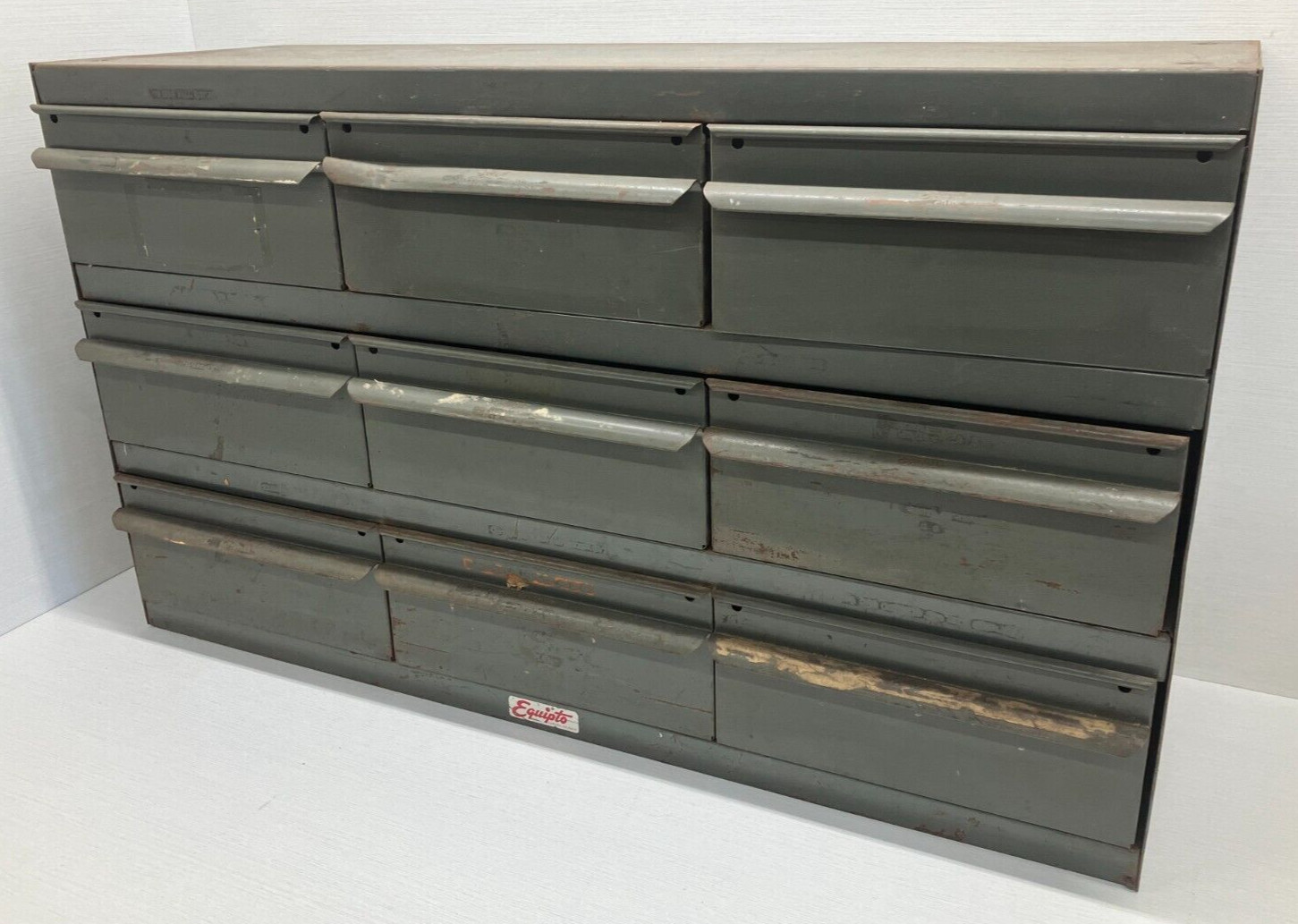 Vintage Equipto 9 Drawer Steel Tool Hardware Storage Cabinet 34\ Vintage Equipto 9 Drawer Steel Tool Hardware Storage Cabinet 34\