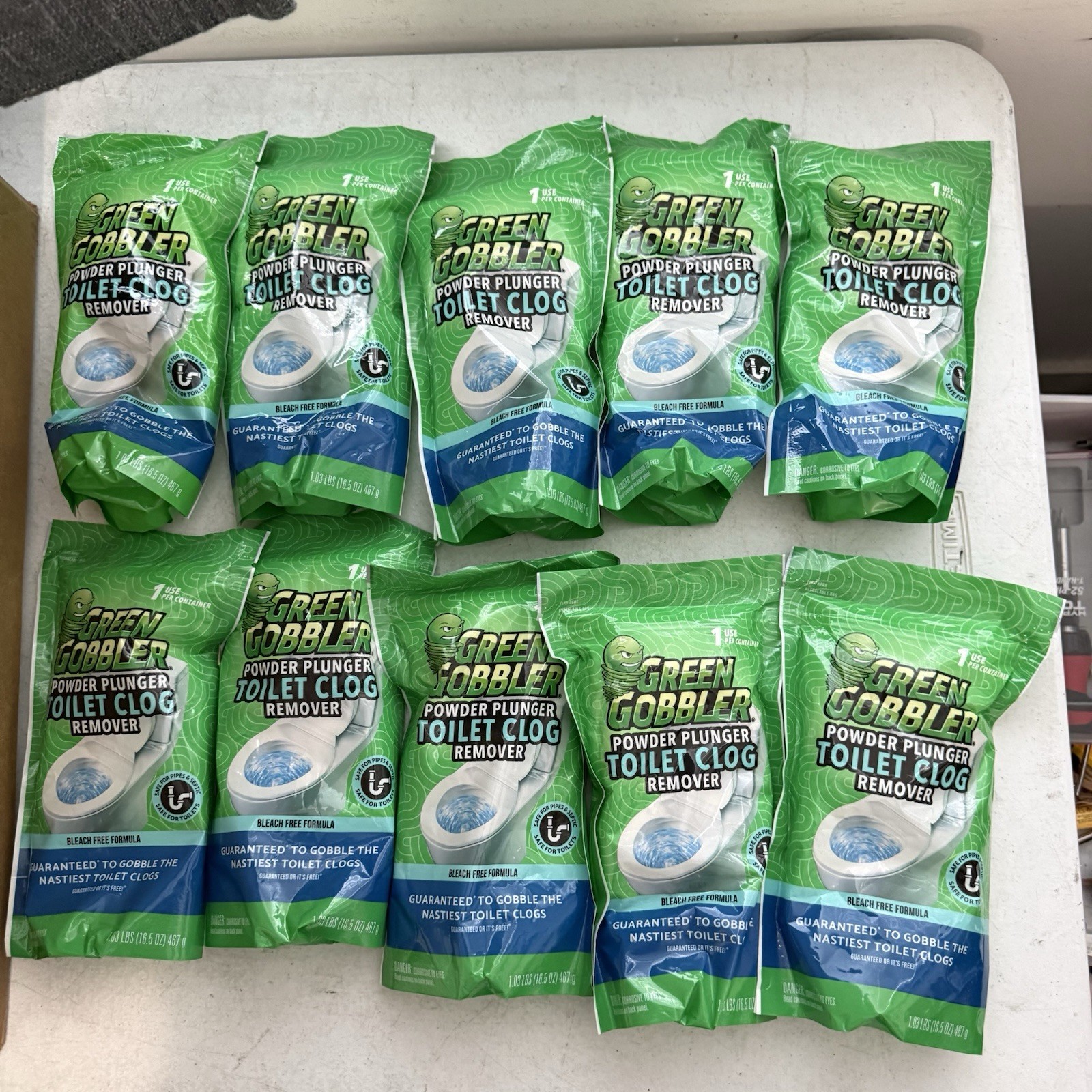 Green Gobbler POWDER PLUNGER Toilet Bowl Clog Remover - 10 Total