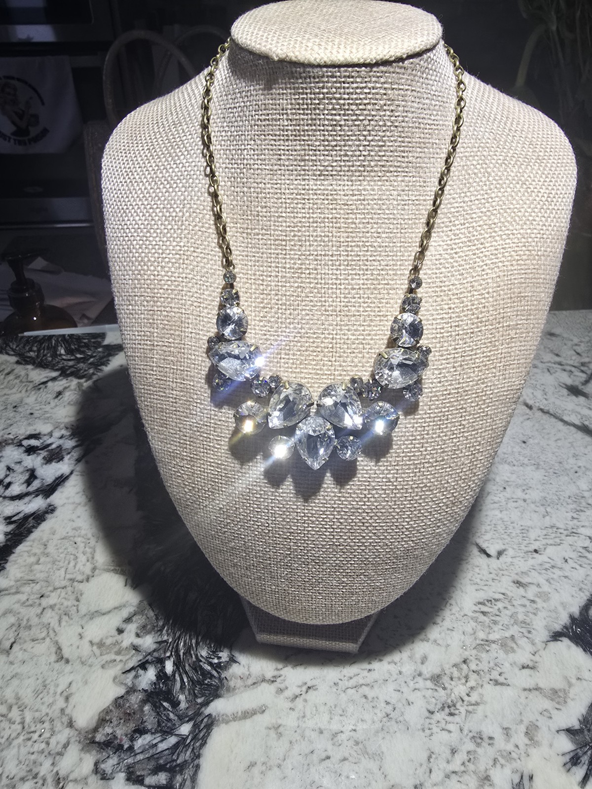 Sorrelli Statement Necklace Gold Tone Blue Marquise Crystal Cable Chain