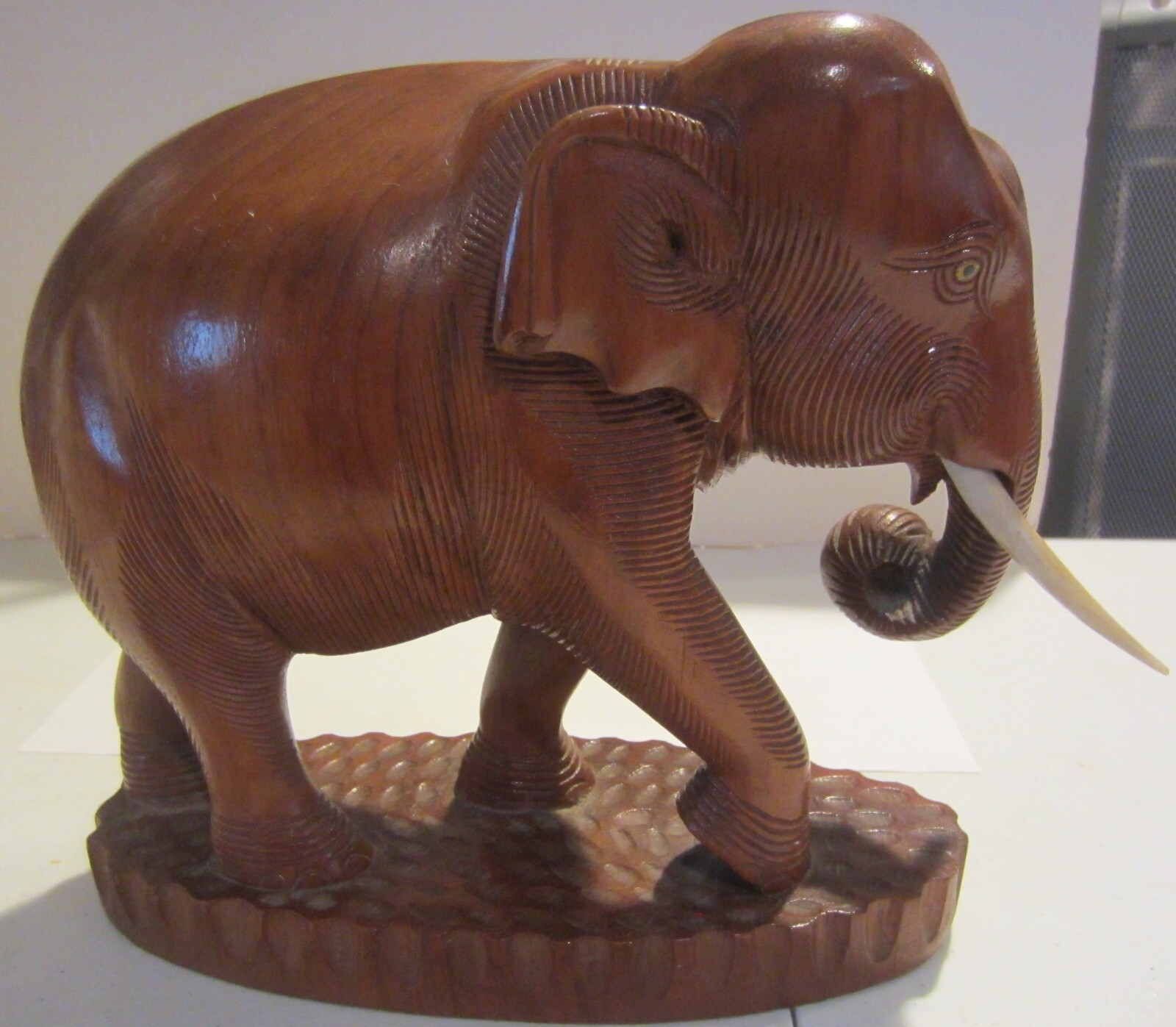 Vintage  hand carved wood elephant with tusks