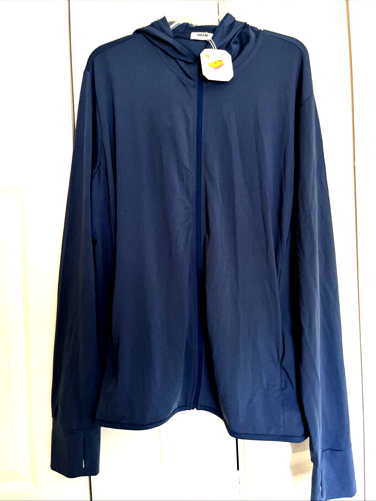 NWT~COOFANDY~UPF 50+~Full Zip Blue Lightweight Hood THUMP SLIT~Jacket Size XXL