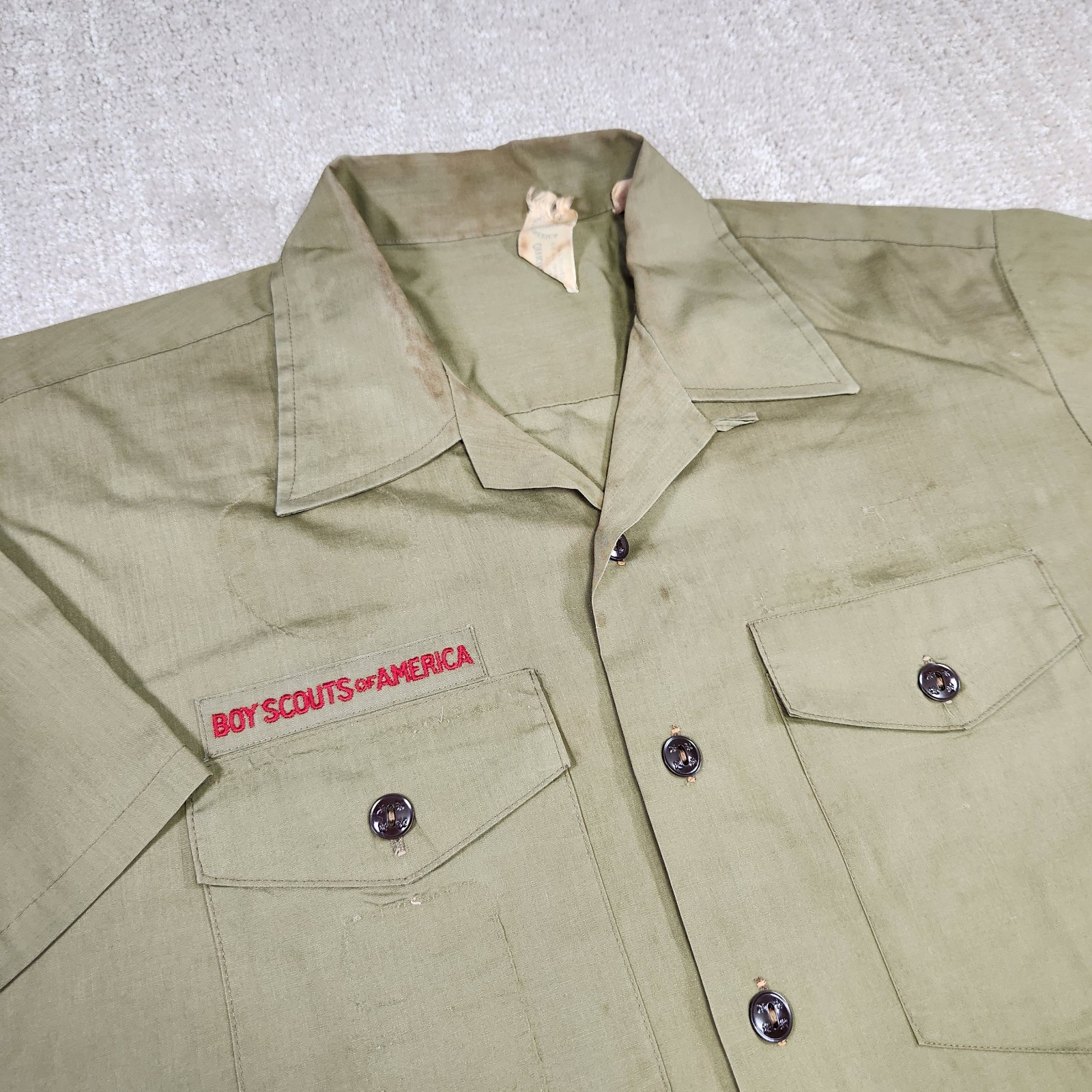 Vintage 60s 70s Boy Scouts Shirt Men Large Loop Collar Camp Permanent Press USA
