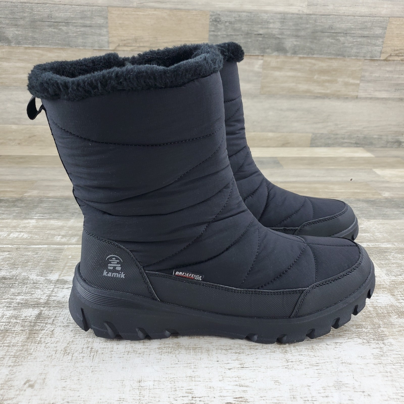 Kamik Snowdon Zip Womens Winter Boots Sz 10 Black Faux Fur Lined Waterproof