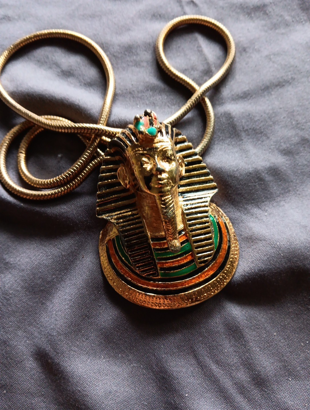 Vintage Rare Eisenberg 1970's Large Gold Tone King Tutankhamun Pendant Necklace Vintage Rare Eisenberg 1970's Large Gold Tone King Tutankhamun Pendant Necklace