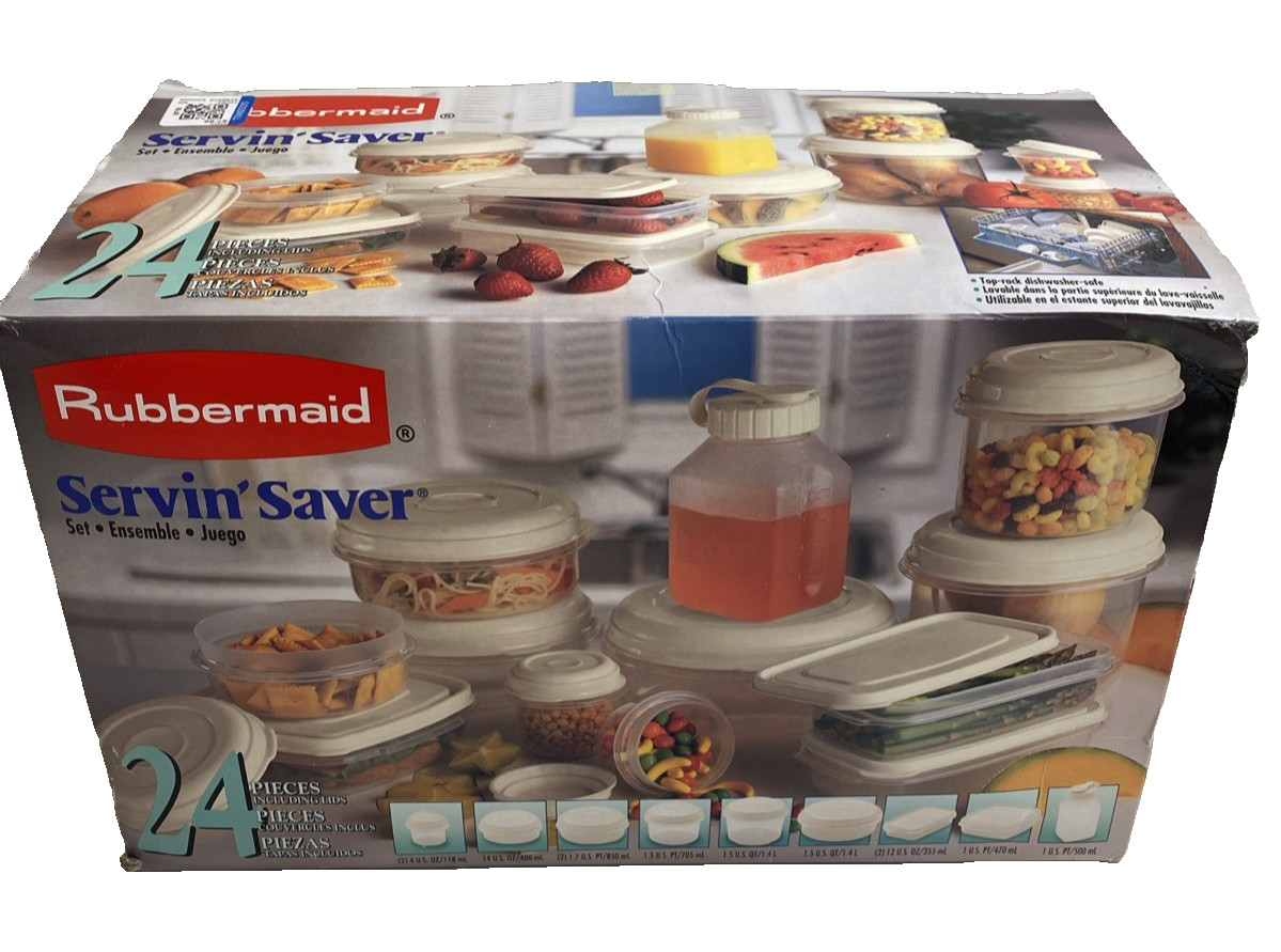 Rubbermaid 22pc Servin Saver Plus Container Set 1997 White Lids NEW Open Box VTG Rubbermaid 22pc Servin Saver Plus Container Set 1997 White Lids NEW Open Box VTG