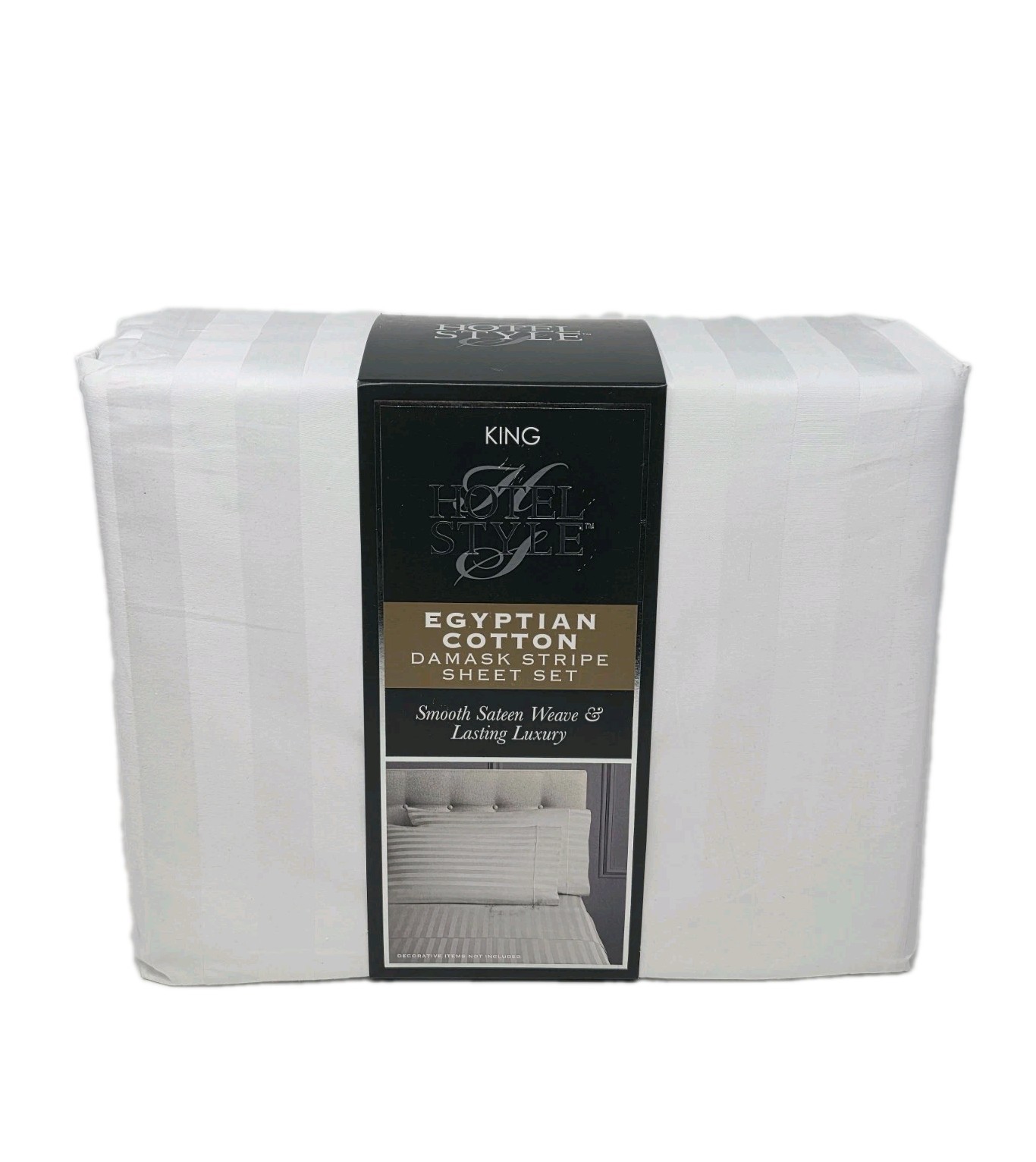 Hotel Style 600TC Egyptian Cotton Sateen 4pc King Size Sheet Set, White Stripe