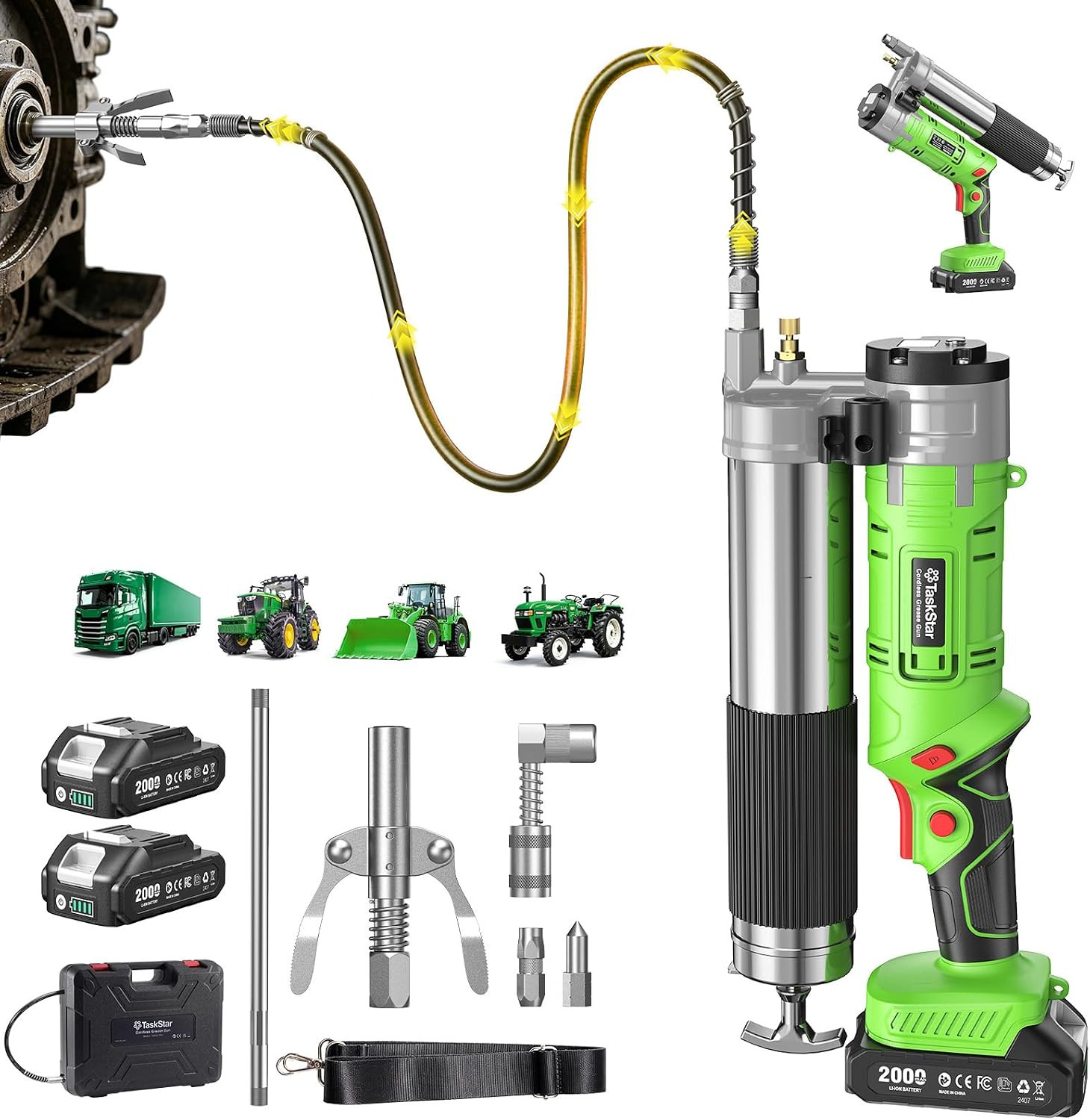 Cordless Electric Grease Gun 12000PSI for DIY, Industrial & Farm