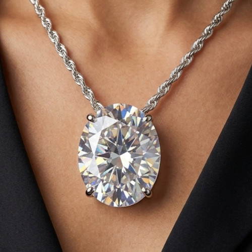 RARE 8.60Ct Certified Oval Cut White Diamond Pendant-Amazing Sparkle, FREE Studs