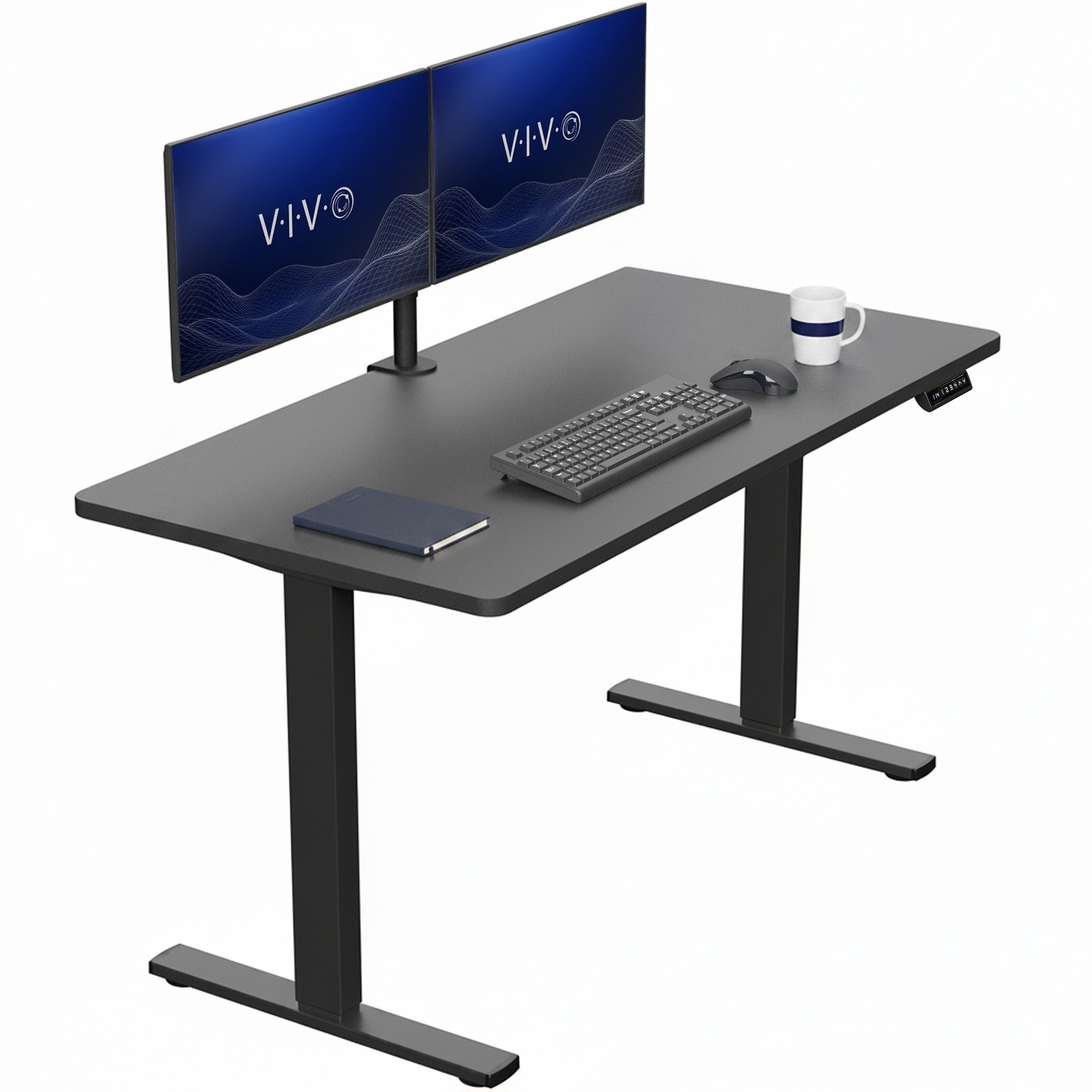 VIVO Electric 55” x 28” Stand Up Desk, Black Table Top, Black Frame