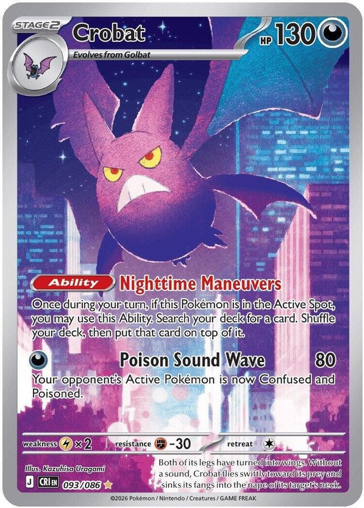 Crobat Holo Illustration Rare ME04: Chaos Rising 093/086 NM Crobat Holo Illustration Rare ME04: Chaos Rising 093/086 NM